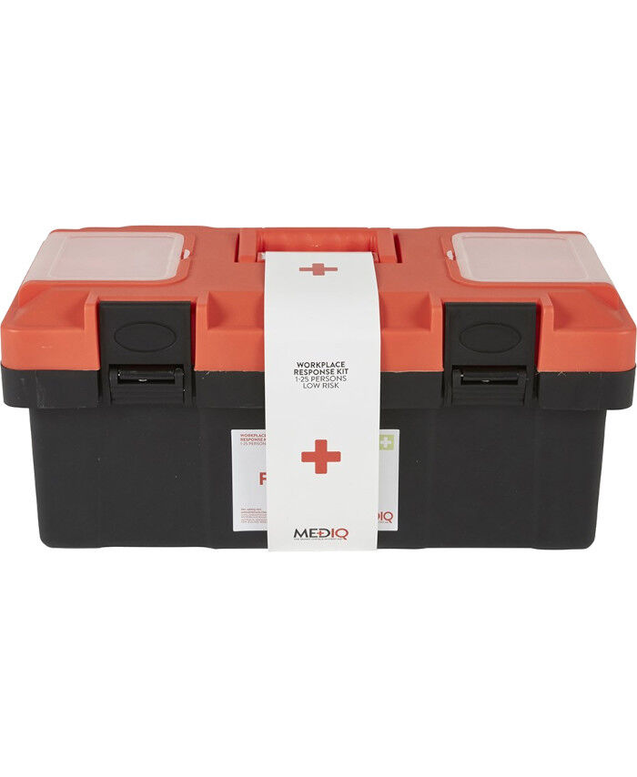 First Response Stab Box ESSENTIAL WORKPLACE RESPONSE FIRST AID KIT IN PLASTIC TACKLE BOX - Mediq