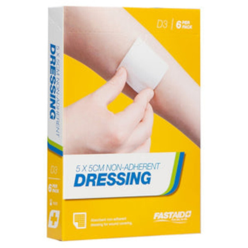 WORKWEAR, SAFETY & CORPORATE CLOTHING SPECIALISTS NON-ADHERENT DRESSING, 5 X 5CM, 6PK