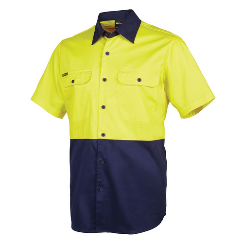 WORKWEAR, SAFETY & CORPORATE CLOTHING SPECIALISTS JB's Hi Vis Two Tone Short Sleeve Polo-Yellow / Navy-2XS
