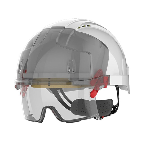 WORKWEAR, SAFETY & CORPORATE CLOTHING SPECIALISTS - EVO VISTA LENS VENTED WHITE/SMOKE HELMET - WHEEL RATCHET - CLEAR LENS