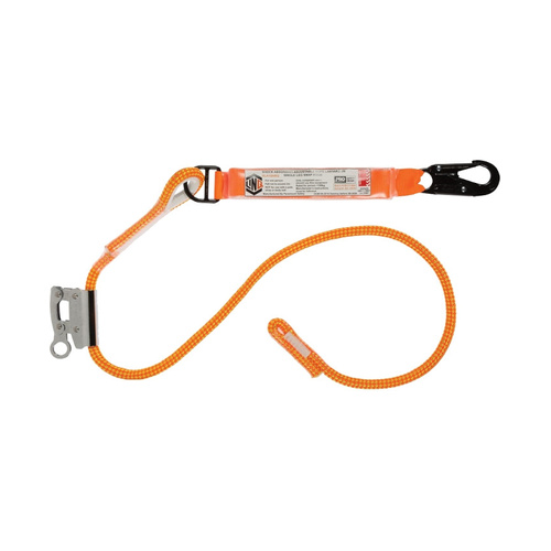 WORKWEAR, SAFETY & CORPORATE CLOTHING SPECIALISTS Single Leg 2M Shock Absorb Adjustable Rope Lanyard with Hardware SN & RG