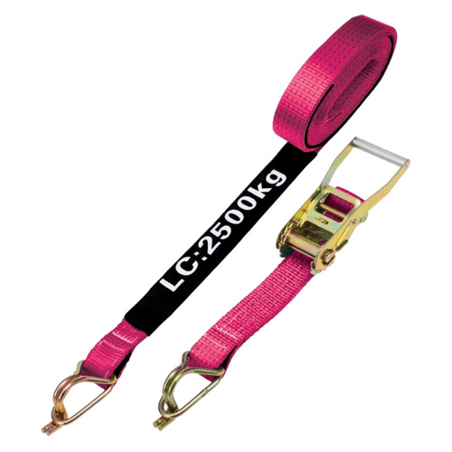 WORKWEAR, SAFETY & CORPORATE CLOTHING SPECIALISTS Pink Ratchet Tie Down 50mmx9m 2.5T Captive J-Hook