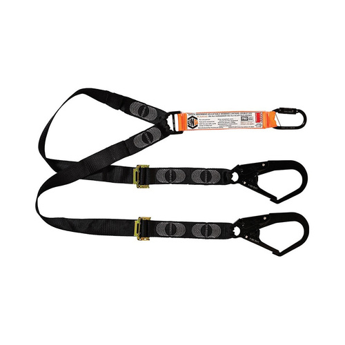 WORKWEAR, SAFETY & CORPORATE CLOTHING SPECIALISTS Elite Double Leg Shock Absorbing 2M Adjustable Lanyard  with Hardware KD & SD X2