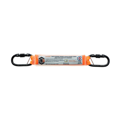 WORKWEAR, SAFETY & CORPORATE CLOTHING SPECIALISTS - SHOCK ABSORBING 450MM ASSEMBLY WITH PERM ATTACHED KARABINERS SCREW GATE