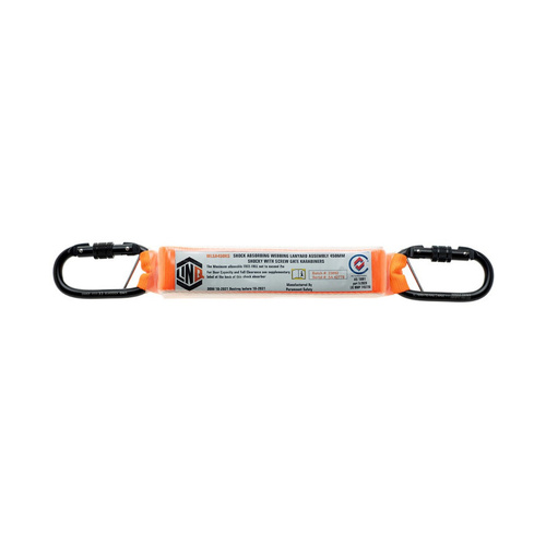 WORKWEAR, SAFETY & CORPORATE CLOTHING SPECIALISTS SHOCK ABSORBING 450MM ASSEMBLY WITH PERM ATTACHED KARABINERS SCREW GATE