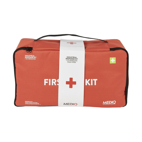 WORKWEAR, SAFETY & CORPORATE CLOTHING SPECIALISTS DISCONTINUED - MEDIQ ESSENTIAL FIRST AID KIT WORKPLACE RESPONSE IN ORANGE SOFT PACK 1-25 PERSONS HIGH RISK
