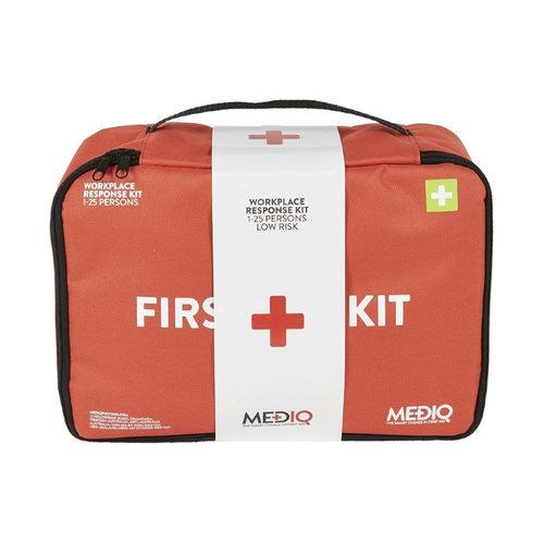 WORKWEAR, SAFETY & CORPORATE CLOTHING SPECIALISTS - DISCONTINUED - MEDIQ ESSENTIAL FIRST AID KIT WORKPLACE RESPONSE IN ORANGE SOFT PACK 1-25 PERSONS LOW RISK