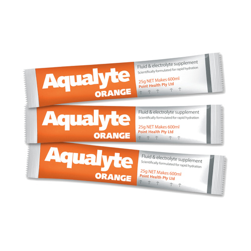 WORKWEAR, SAFETY & CORPORATE CLOTHING SPECIALISTS - Aqualyte Electrolyte Powder Orange Flavoured Sachets 25g x 50