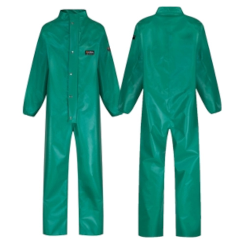 WORKWEAR, SAFETY & CORPORATE CLOTHING SPECIALISTS Chemmaster Green PVC Coverall with Collar - Small