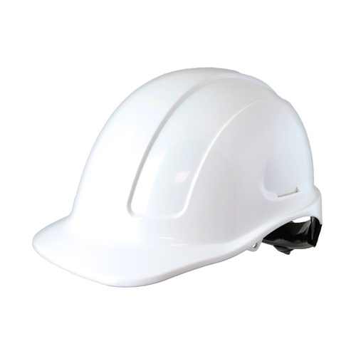 WORKWEAR, SAFETY & CORPORATE CLOTHING SPECIALISTS - Maxiguard White Unvented Hard Hat, ratchet harness