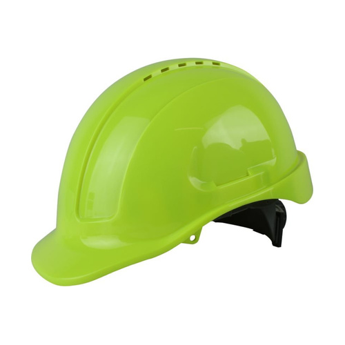 WORKWEAR, SAFETY & CORPORATE CLOTHING SPECIALISTS - Maxiguard Flouro Yellow Vented Hard Hat, ratchet harness