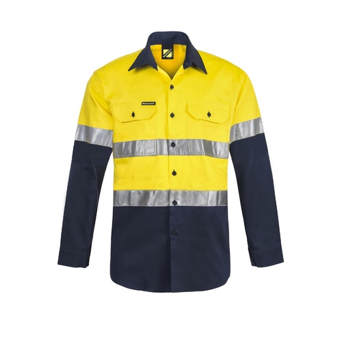 WORKWEAR, SAFETY & CORPORATE CLOTHING SPECIALISTS Lightweight Hi Vis Two Tone Long Sleeve Vented Cotton Drill Shirt with CSR Reflective Tape