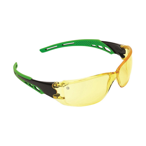 WORKWEAR, SAFETY & CORPORATE CLOTHING SPECIALISTS Cirrus Green Arms Safety Glasses Amber A/F Lens (MOQ 12)