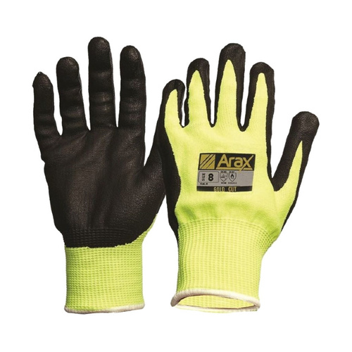 WORKWEAR, SAFETY & CORPORATE CLOTHING SPECIALISTS - Arax Gold, Nitrile Sand Dip On Hi-Vis Yellow Liner