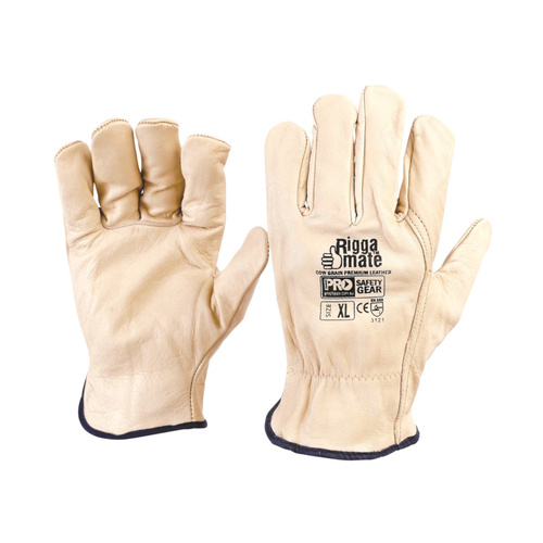 WORKWEAR, SAFETY & CORPORATE CLOTHING SPECIALISTS - Riggamate Beige Premium Cowgrain Gloves XL (MOQ 12)
