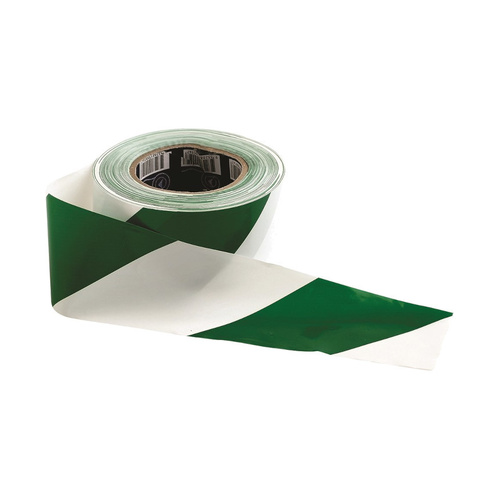 WORKWEAR, SAFETY & CORPORATE CLOTHING SPECIALISTS - Barricade Tape - 100m x 75mm Green & White (MOQ 5)