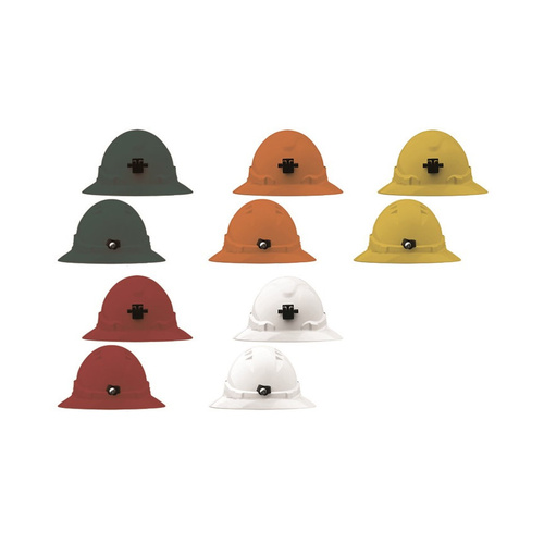 WORKWEAR, SAFETY & CORPORATE CLOTHING SPECIALISTS - V6 Hard Hat Vented Full Brim + Lamp Bracket Ratchet Harness - White