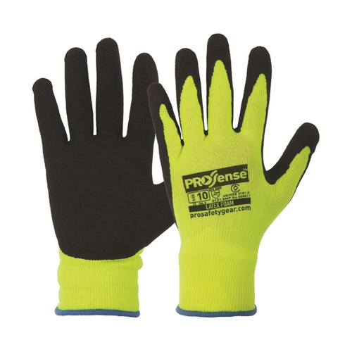 WORKWEAR, SAFETY & CORPORATE CLOTHING SPECIALISTS Prosense LFN Hi-Vis Yellow Latex Foam Gloves (MOQ 12)