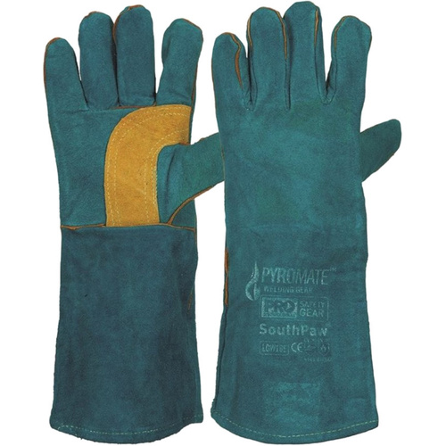 WORKWEAR, SAFETY & CORPORATE CLOTHING SPECIALISTS Pyromate South Paw Left Hand Pair -Green & Gold Kevlar Glove Green (MOQ 6)