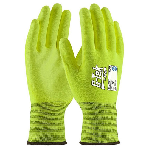 WORKWEAR, SAFETY & CORPORATE CLOTHING SPECIALISTS G-Tek 13G Hi-Viz Yellow GP Palm Dip Glove (MOQ 12)
