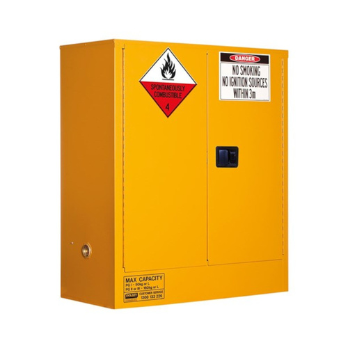 WORKWEAR, SAFETY & CORPORATE CLOTHING SPECIALISTS - CLASS 4 DANGEROUS GOODS STORAGE CABINET: 160L - 2 DOORS - 2 SHELVES