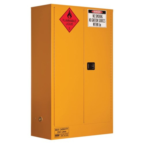 WORKWEAR, SAFETY & CORPORATE CLOTHING SPECIALISTS - FLAMMABLE LIQUID STORAGE CABINET: 250L - 2 DOORS - 3 SHELVES