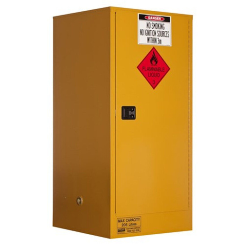 WORKWEAR, SAFETY & CORPORATE CLOTHING SPECIALISTS FLAMMABLE STORAGE CABINET 205L - 1 DOOR, ROLLER SET SHELF