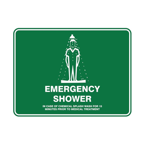 WORKWEAR, SAFETY & CORPORATE CLOTHING SPECIALISTS - Emergency Shower Sign 600mm x 450mm Metal