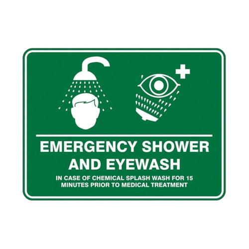 WORKWEAR, SAFETY & CORPORATE CLOTHING SPECIALISTS - Emergency Shower & Eyewash Sign 600mm x 450mm Metal