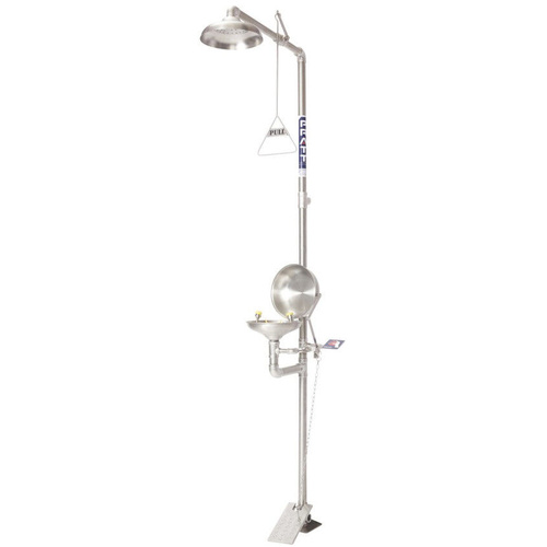 WORKWEAR, SAFETY & CORPORATE CLOTHING SPECIALISTS COMBINATION SHOWER WITH EYE WASH, WITH BOWL & FOOT TREADLE - FLIP TOP LID