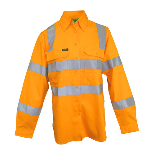 WORKWEAR, SAFETY & CORPORATE CLOTHING SPECIALISTS - DISCONTINUED - HI-VIS WOMENS LIGHTWEIGHT VIC RAIL TAPED SHIRT