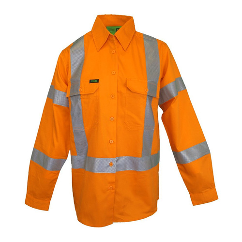 WORKWEAR, SAFETY & CORPORATE CLOTHING SPECIALISTS DISCONTINUED - HI-VIS WOMENS NSW RAIL X-BACK BREATHABLE BIOMOTION TAPED SHIRT
