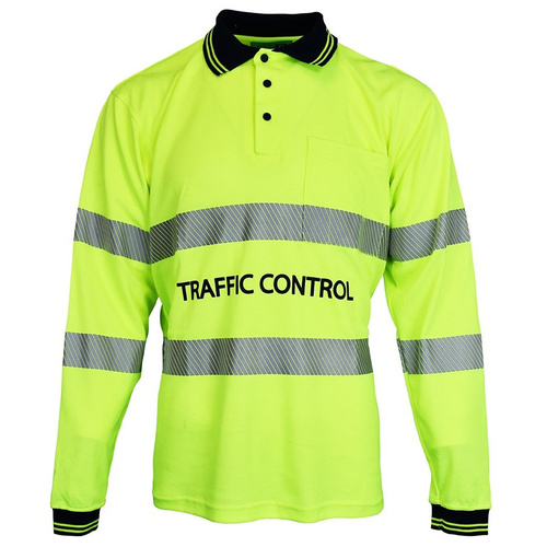 WORKWEAR, SAFETY & CORPORATE CLOTHING SPECIALISTS Traffic Control Long Sleeve Poly Cotton Taped Polo Shirt - Yellow