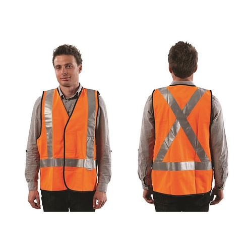 WORKWEAR, SAFETY & CORPORATE CLOTHING SPECIALISTS - FLURO X BACK SAFETY VEST - DAY/NIGHT USE (MOQ 5)