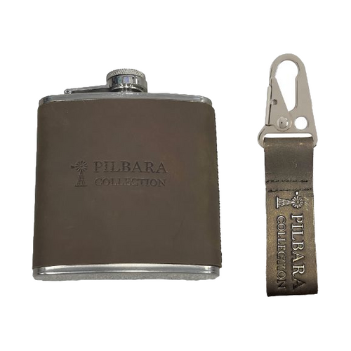 WORKWEAR, SAFETY & CORPORATE CLOTHING SPECIALISTS Pilbara Leather Keychain & Hip Flask