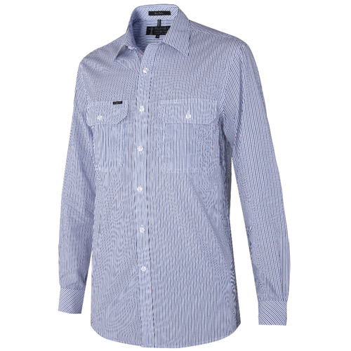 WORKWEAR, SAFETY & CORPORATE CLOTHING SPECIALISTS Pilbara Mens Y/D Stripe, Dual Pocket, L/S Shirt