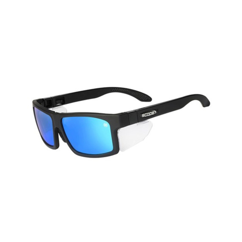 WORKWEAR, SAFETY & CORPORATE CLOTHING SPECIALISTS - Cross Fit Frozen Blk Frame Sky Blue Mirror Lens/Inc Spare X-Fit Temples