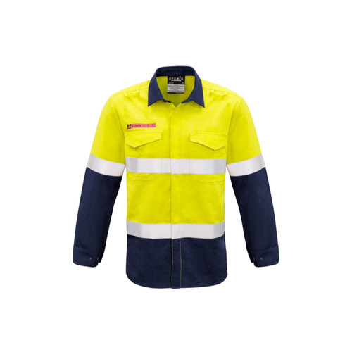 WORKWEAR, SAFETY & CORPORATE CLOTHING SPECIALISTS - DISCONTINUED - Mens Red Flame Hi Vis Shirt - Hoop Taped