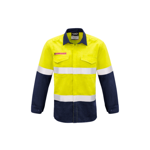 WORKWEAR, SAFETY & CORPORATE CLOTHING SPECIALISTS DISCONTINUED - Mens Red Flame Hi Vis Shirt - Hoop Taped