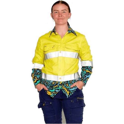 WORKWEAR, SAFETY & CORPORATE CLOTHING SPECIALISTS - WOMENS SPUN OUT HI VIS DAY/ NIGHT YELLOW FULL PLACKET WORKSHIRT