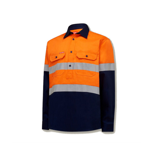 WORKWEAR, SAFETY & CORPORATE CLOTHING SPECIALISTS - Core - Mens Hi Vis L/S H/weight 2 tone Cotton Drill Shirt w/Tape