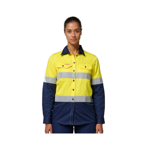 WORKWEAR, SAFETY & CORPORATE CLOTHING SPECIALISTS - DISCONTINUED - Koolgear - Womens Ventilated Hi-Vis Two Tone Shirt with Tape Long Sleeve